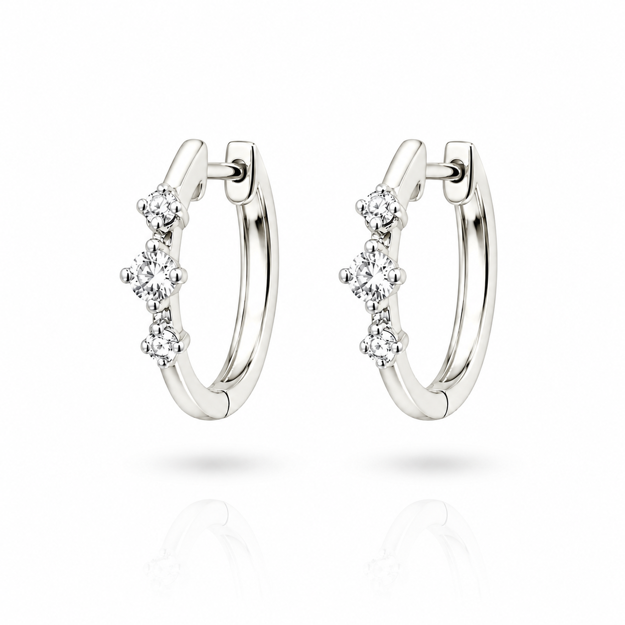 Three-Stone Petite Huggie Diamond Hoop Earrings