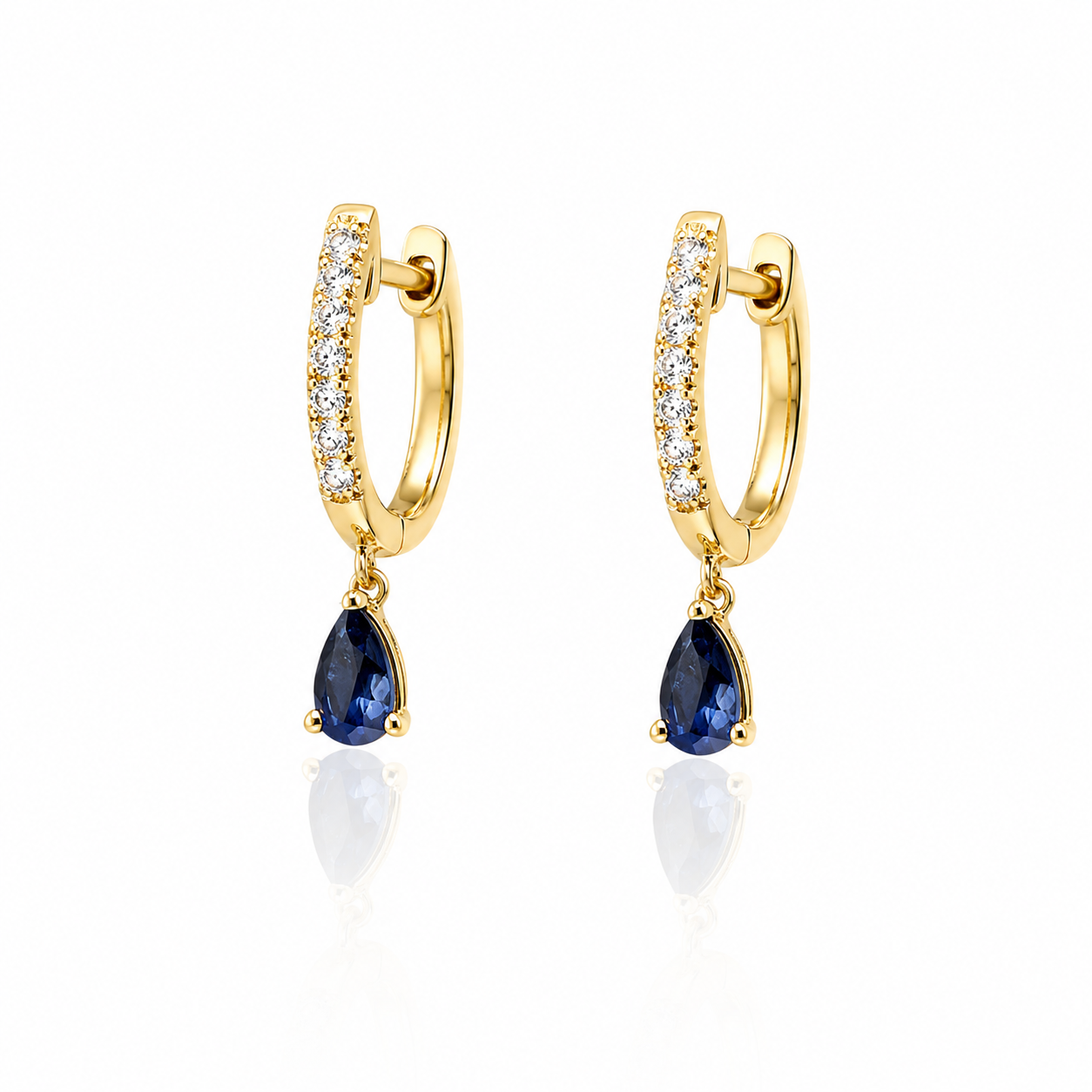 Sapphire Drop Diamond Huggie Earrings