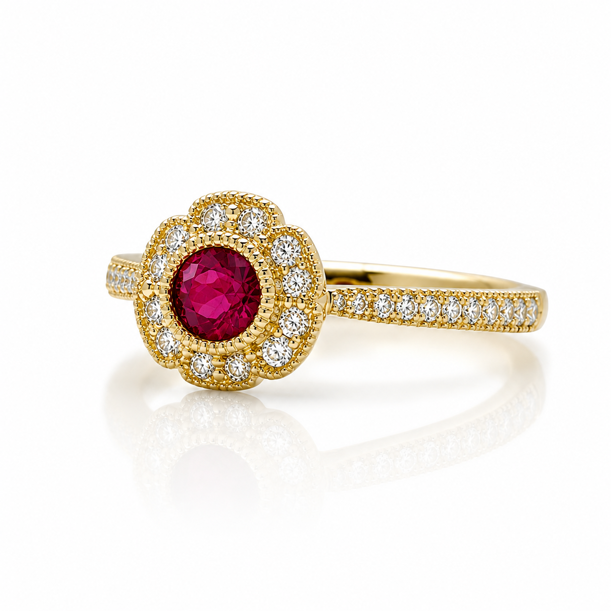 Floral Ruby Diamond Ring