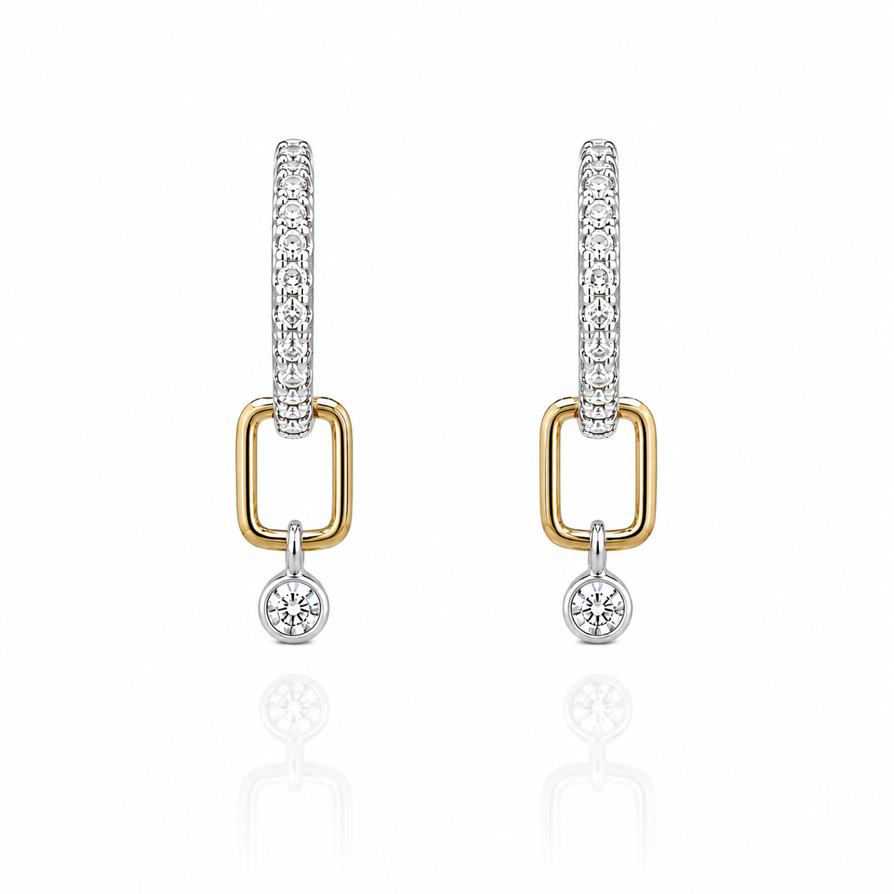 Two-Tone Diamond Link Drop Earrings