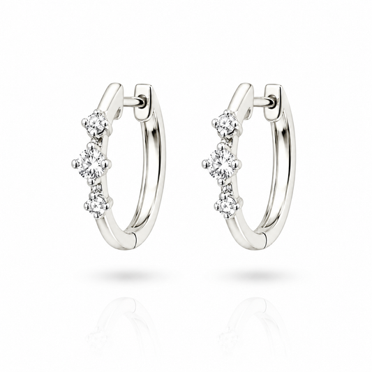 Three-Stone Petite Huggie Diamond Hoop Earrings