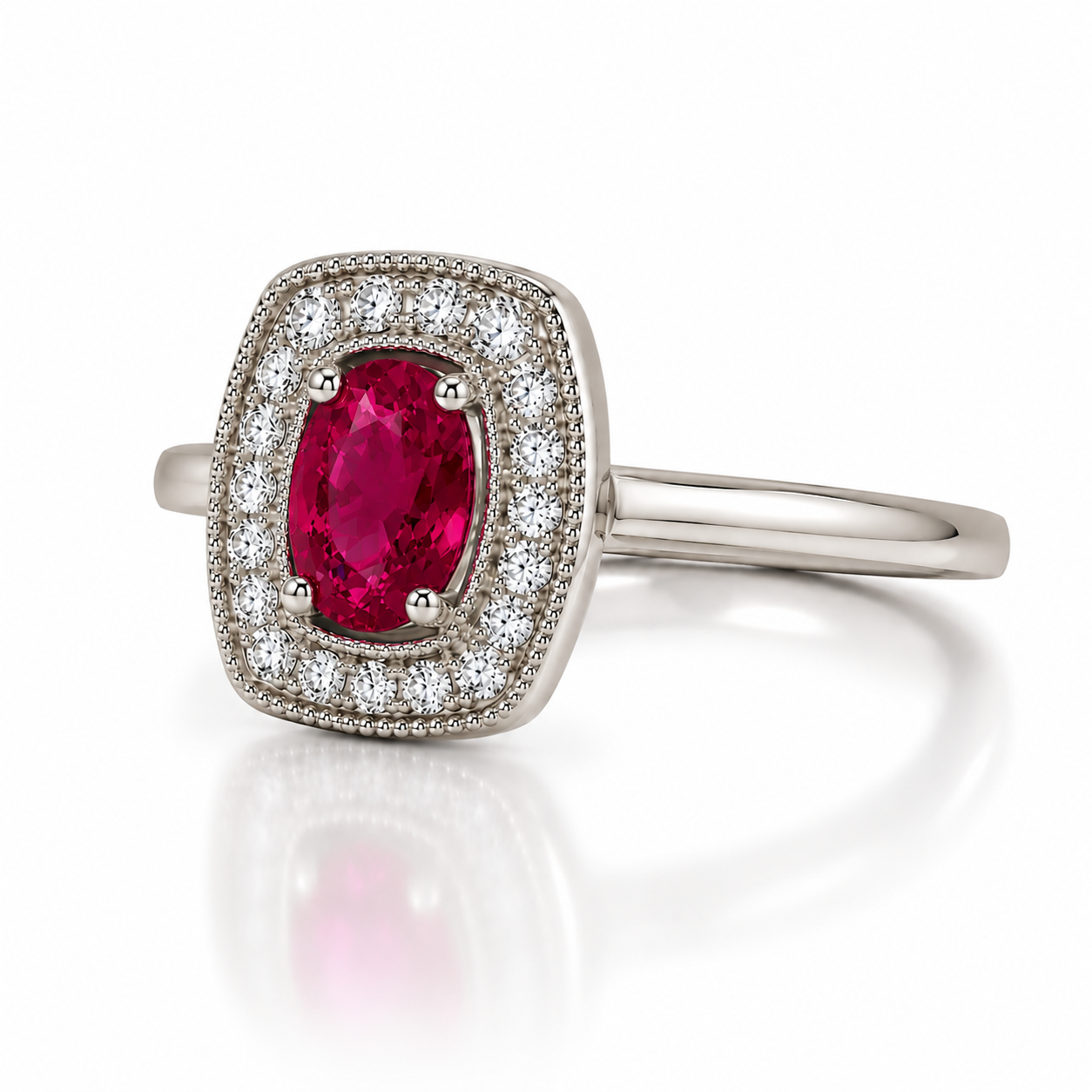 Oval Ruby & Diamond Halo Ring