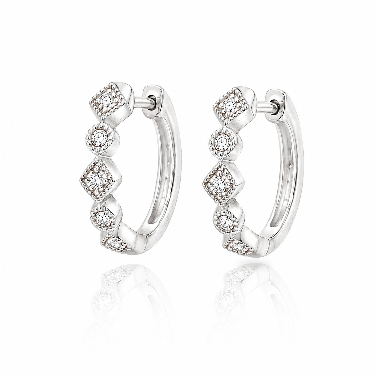 Geometric Diamond Huggie Hoop Earrings