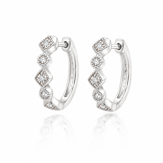 Geometric Diamond Huggie Hoop Earrings