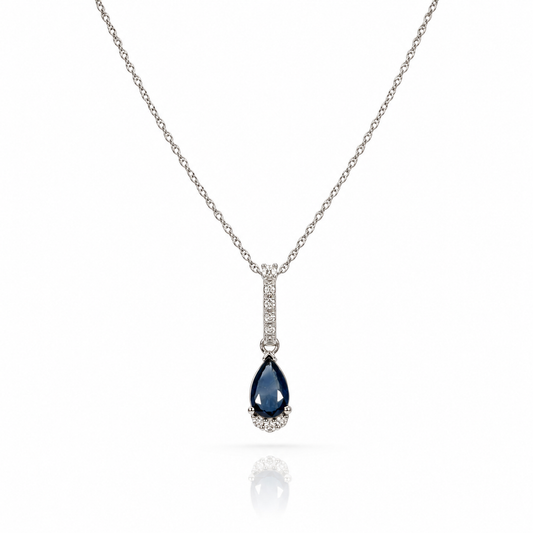 Pear Sapphire & Diamond Pendant Necklace