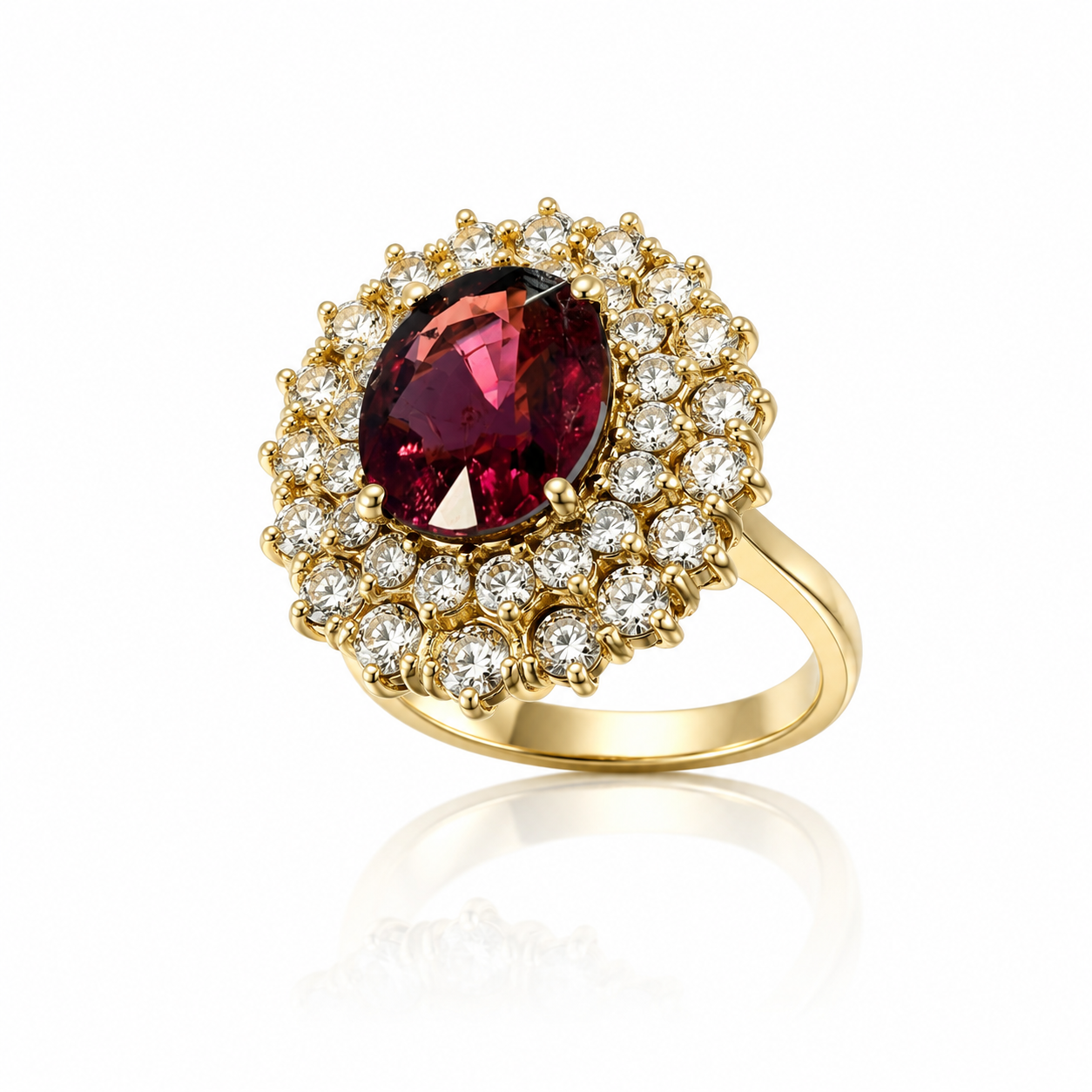 Rubellite Halo Ring