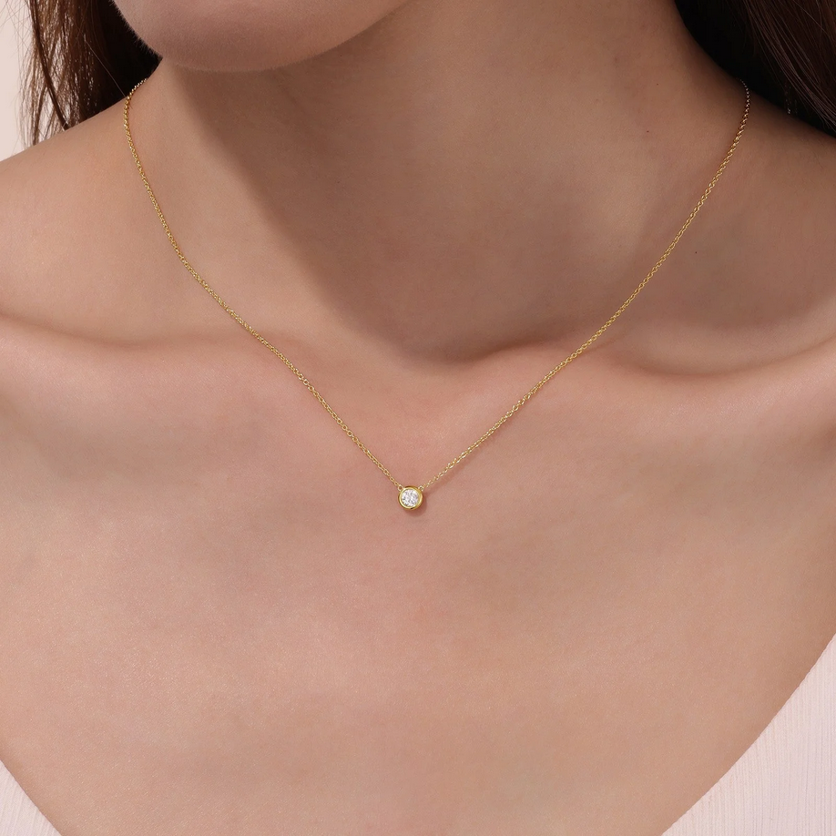 Bezel Set Necklace on neck