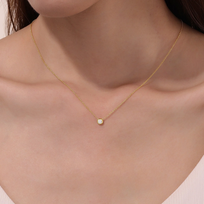 Bezel Set Necklace on neck