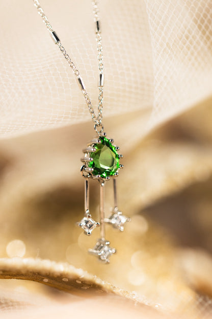 Chrome Tourmaline Necklace with diamonds with gold background