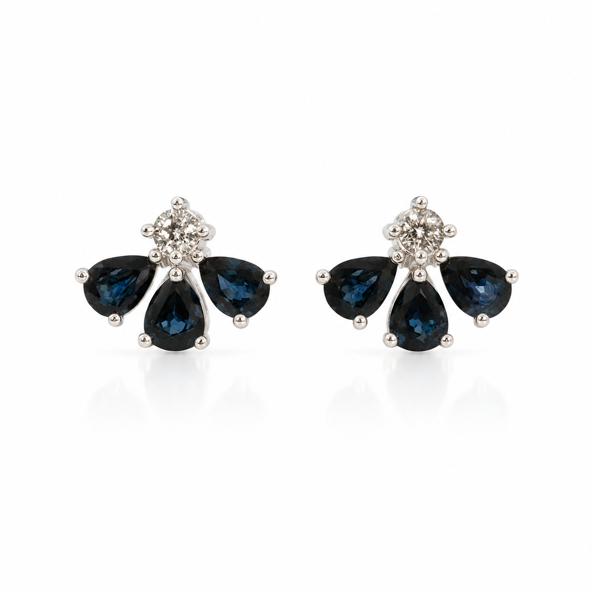 14k white gold Diamond & Sapphire Pear Earrings
