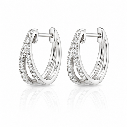 14 Karat White Gold Diamond Split Hoop Huggie Earrings