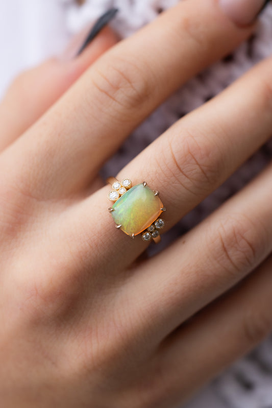 Award Winning Ethiopian Opal Ring with Diamond Accents