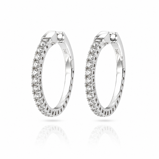 14 Karat White Gold Flex Tennis Diamond Hoop Earrings