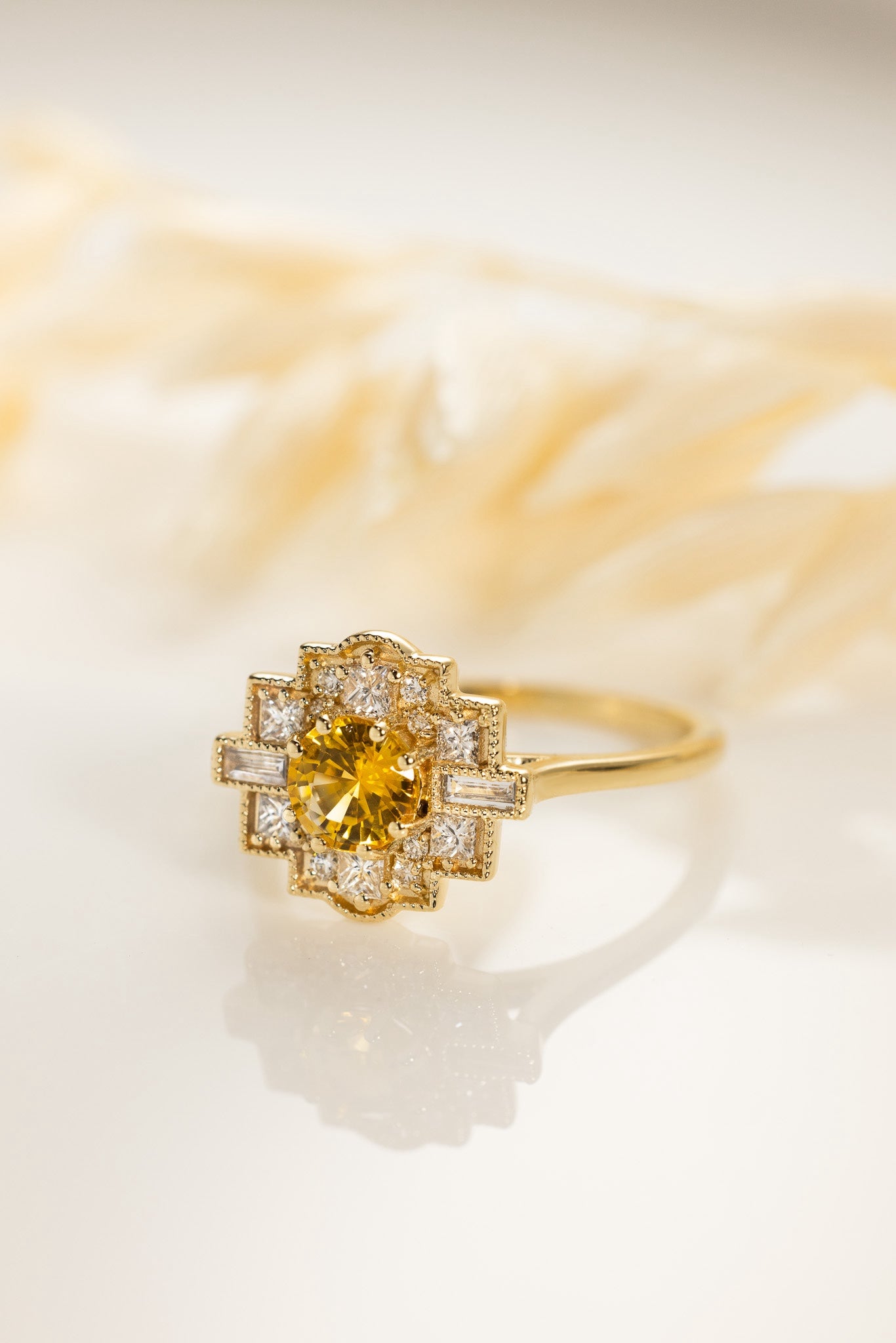 Orange Sapphire Ring with reflection