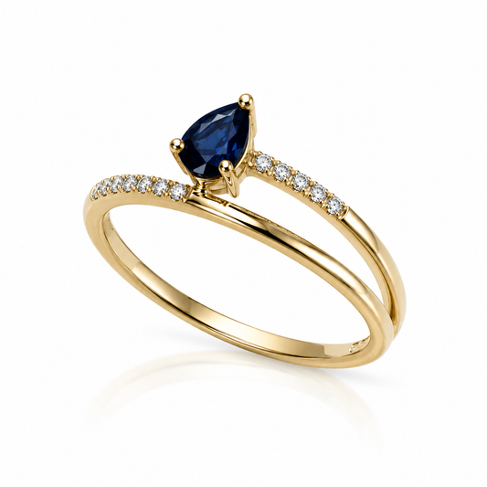 14k yellow gold Pear Sapphire & Diamond Bypass Ring