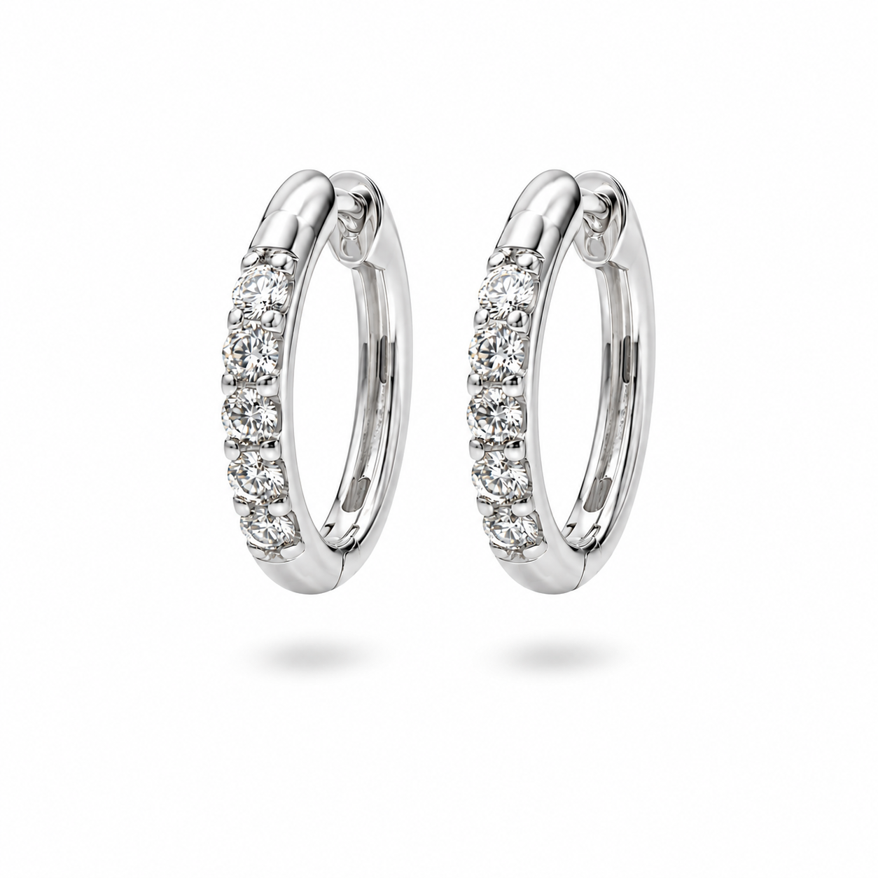 14 Karat White Gold Petite Diamond Huggie Hoop Earrings