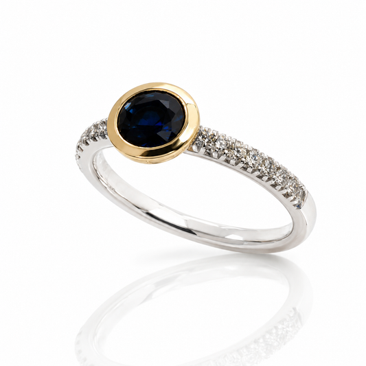 Sapphire & Diamond Two tone Bezel Ring 
