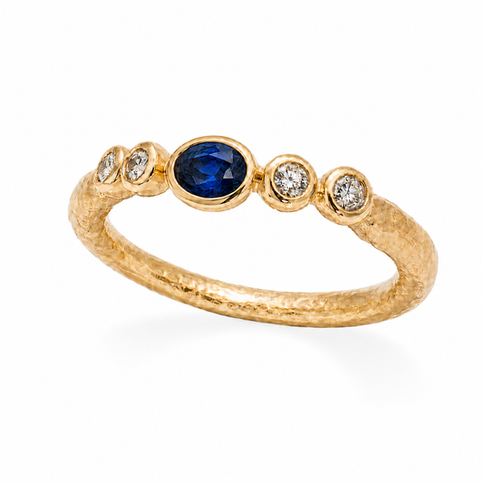 14k yellow gold Sapphire Diamond Matte-Finish Ring