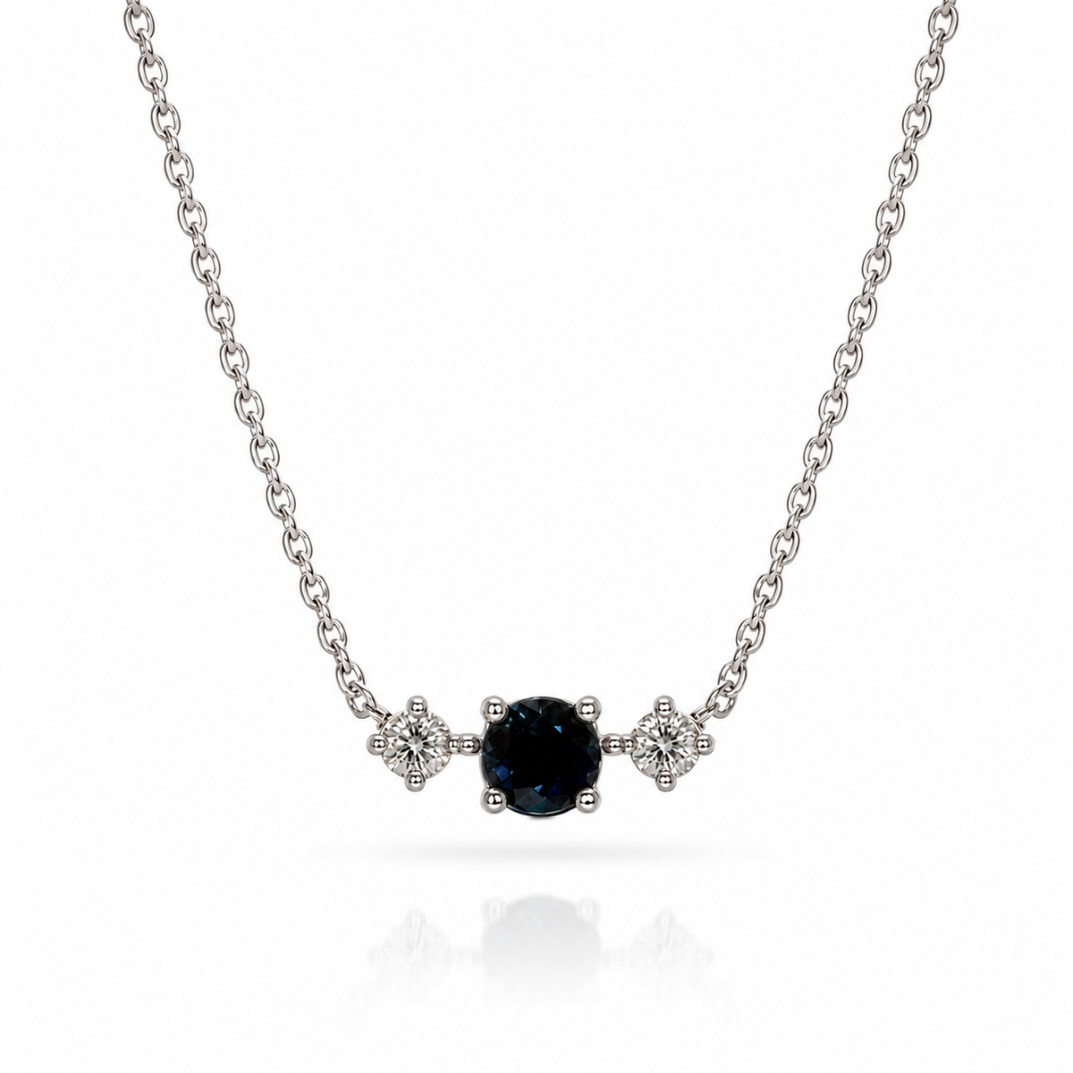 Sapphire & Diamond 14k White Gold Three-Stone Necklace