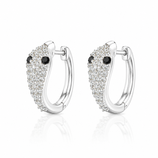 14k White Gold Serpent Diamond Huggie Hoop Earrings