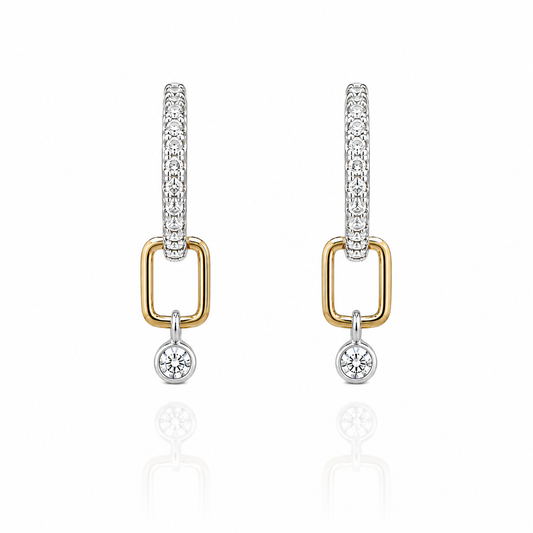 Two-Tone Diamond Link Drop Earrings