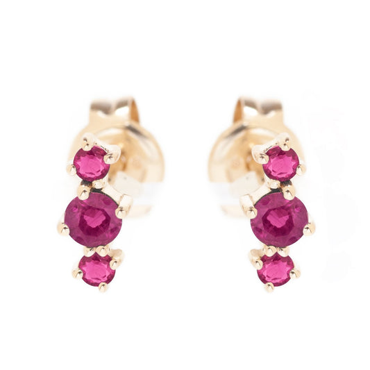 3 Stone Ruby Studs