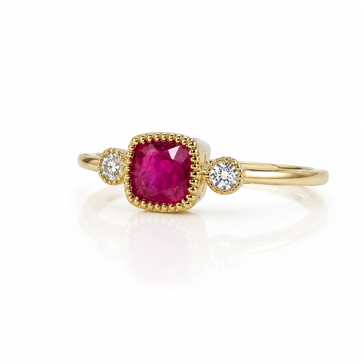 Ruby Cushion 3-Stone Ring