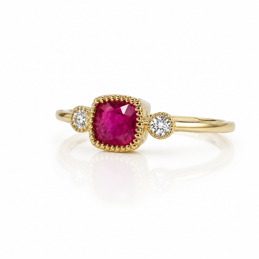 Ruby Cushion 3-Stone Ring