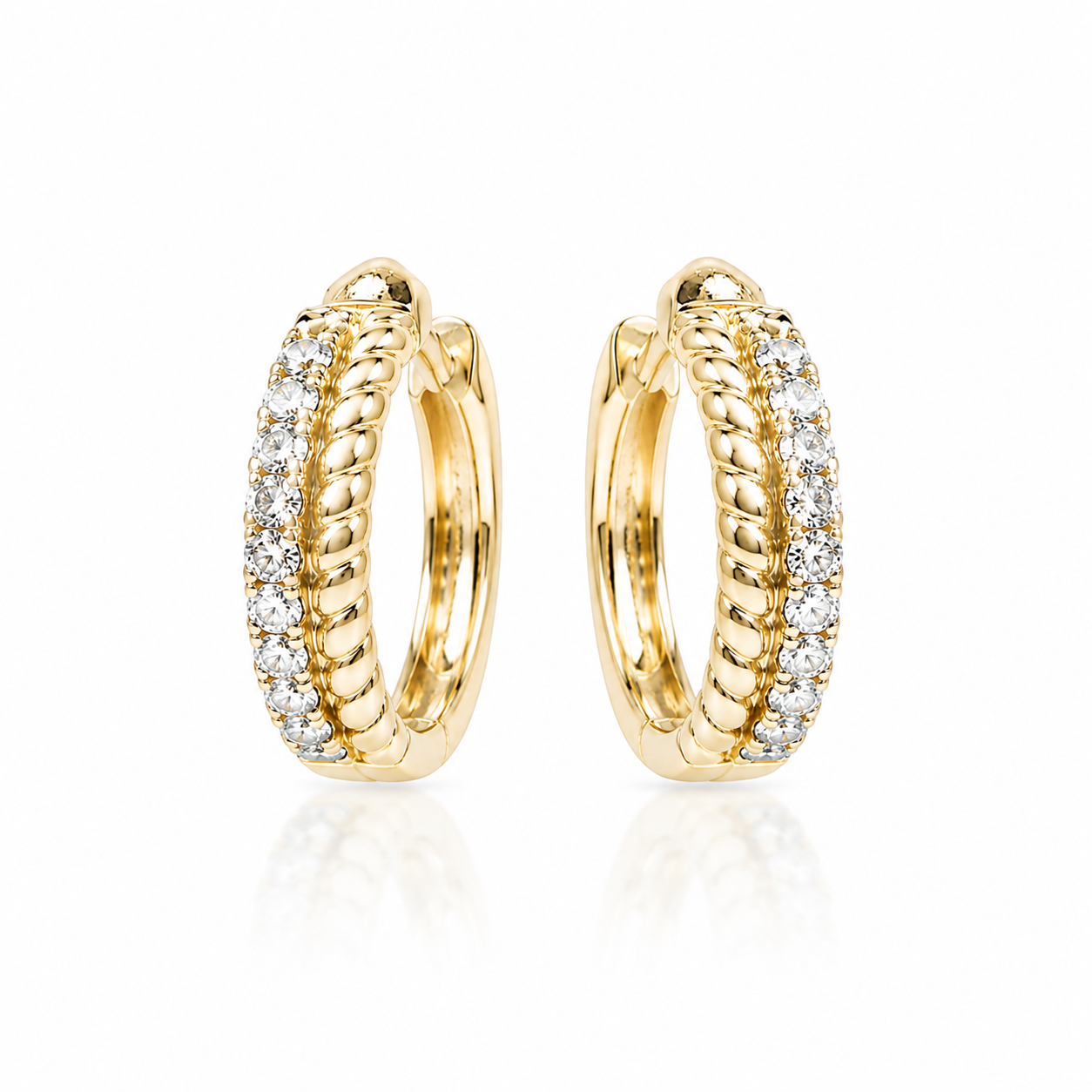 Golden Rope Diamond Huggie Hoop Earrings