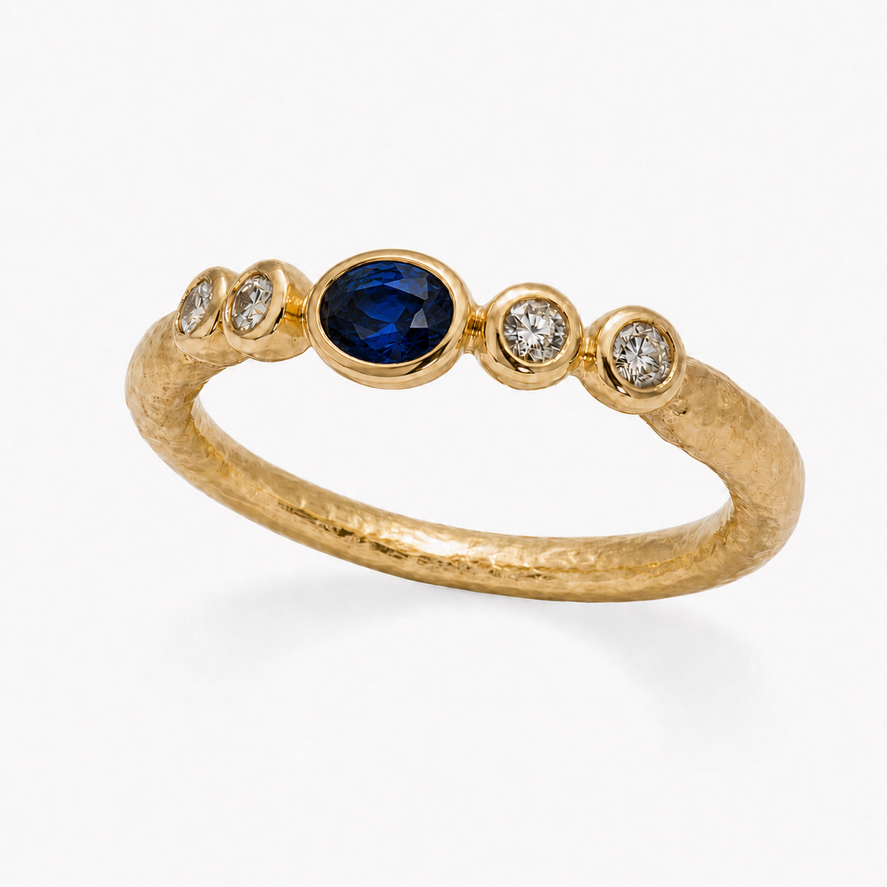 Sapphire & Diamond Matte-Finish Ring