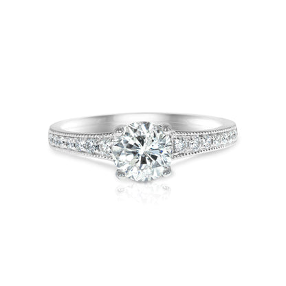 1.09 Carat Diamond Platinum Ring with milgrain and diamonds down the sides
