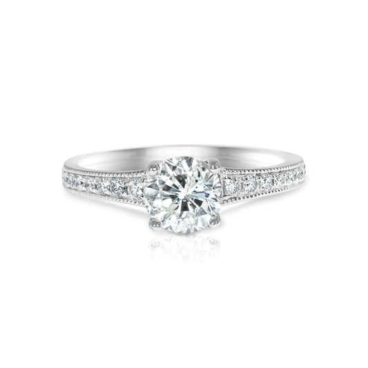 1.09 Carat Diamond Platinum Ring with milgrain and diamonds down the sides